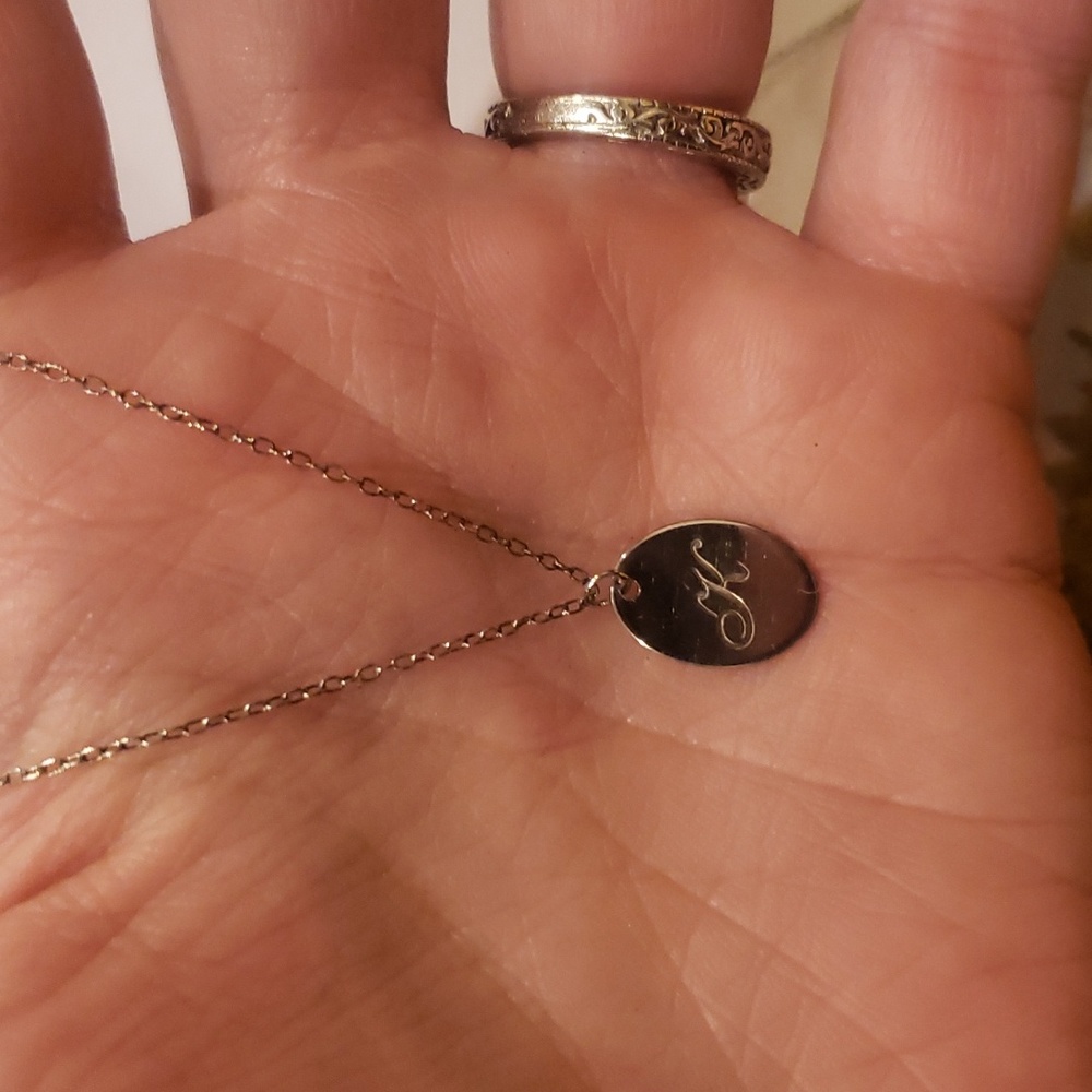 STERLING SILVER chain necklace K initial pendant - Picture 2 of 4